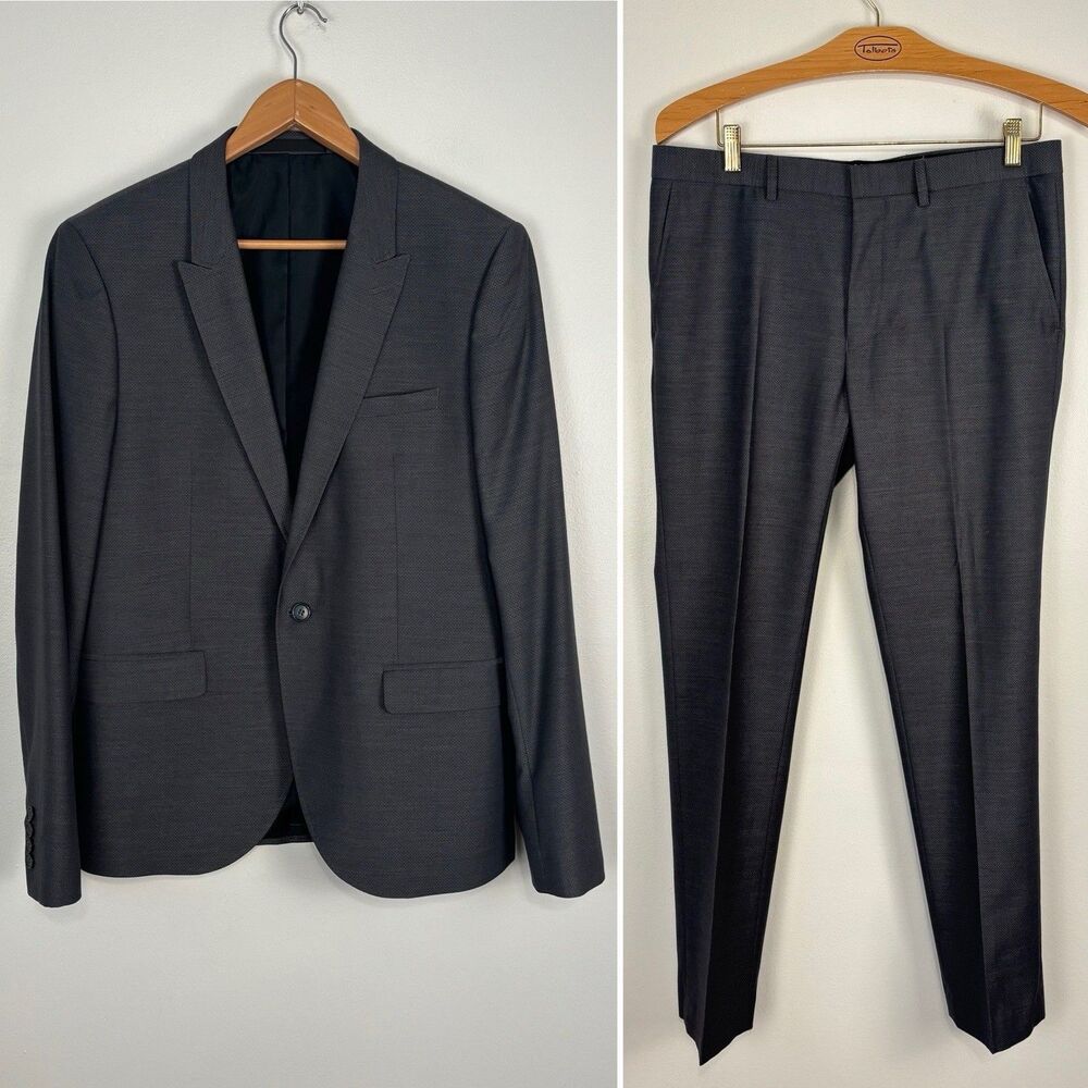 Topman Suit Men 42R Jacket 34R Pants Gray 2 Piece Suit Read